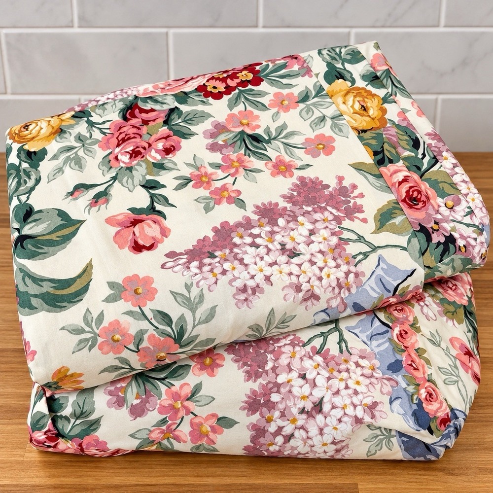 Vintage Ralph Lauren Allison Queen Sheets Floral Fitted Flat USA Cotton Roses
